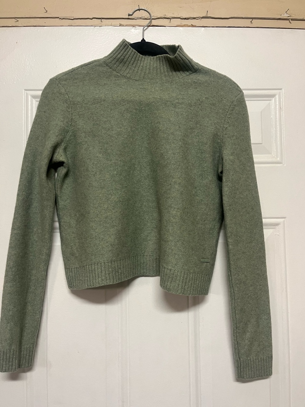 Tory Burch Cropped Mock Neck Sweater in Sage Green